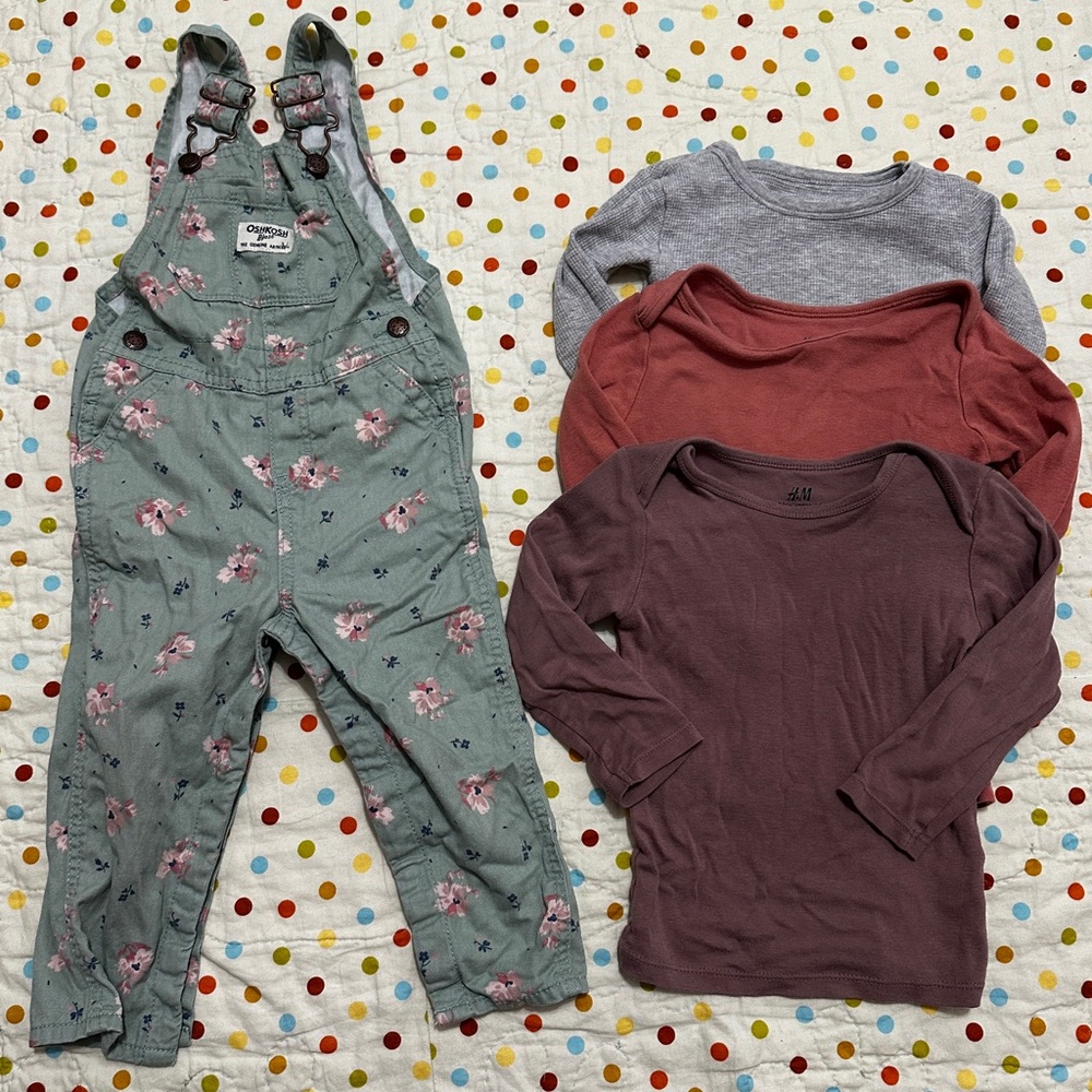 Oshkosh Floral Overalls and Long Sleeve Tops Set